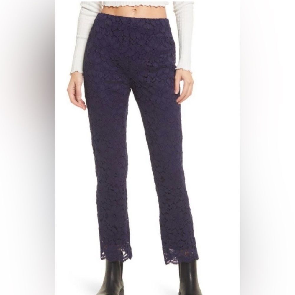 Free People "Wild Laces" Pull-On Crop Flare Pants in navy blue. M